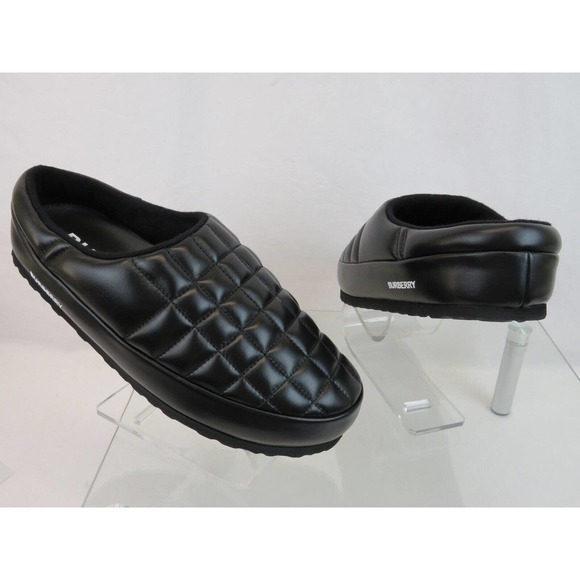 BURBERRY NORTHAVEN BLACK QUILTED CHECK LEATHER LOGO LOAFER SLIPPERS 41 US 8 - Picture 4 of 13